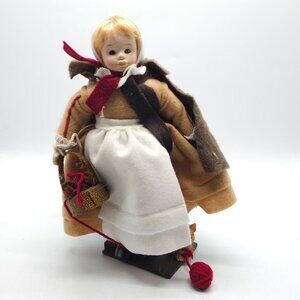Plimoth Plantation Rachel Eaton Doll With Cat Figurine Yarn Display 12 Inch